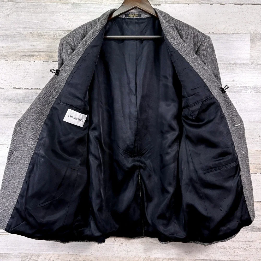 Cricketeer Sport Coat 44R Gray Herringbone Wool Camel Hair Old Money Classic